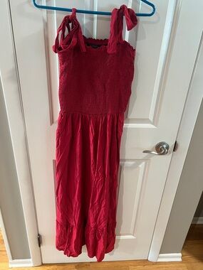 Zesica Red Smocked Tie-Shoulder Maxi Dress